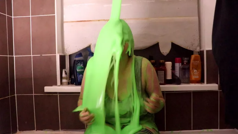 So I got slimed with thick green slime/gunge in my latest video! 5 buckets and over 50L of it! by MistressLeenaUK
