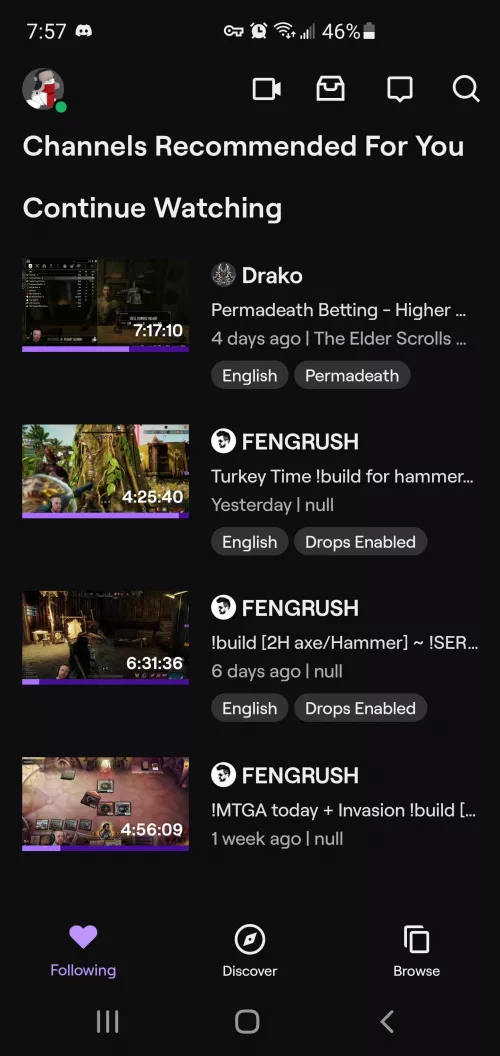 So I have a question for y'all. The only person I watch on Twitch is Drako (who I'm subbed too). I never watched Fengrush's streams but it's constantly in my continue watching section? I'm the only person with access to my account, so no one else us by ZAKR13L