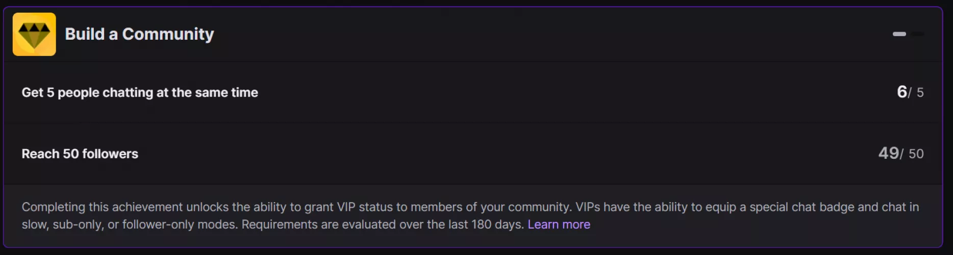So i hit 50 a while ago, and am currently at 52 but this hasnt moved past 49. Is it just a bug or like if this doesnt fix am i not going to get affiliate when i hit my average viewers? by SideshowGaming