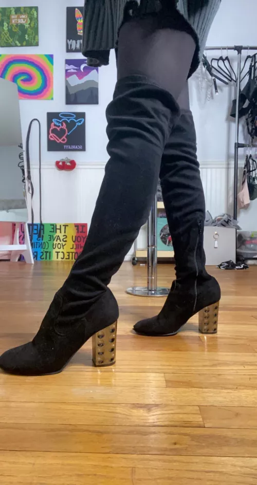 Soft suede thigh high boots for the win dontcha think? by lovescarlettrose000