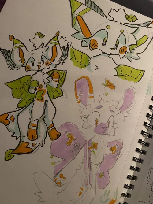 some sketchbook drawings of my ocs, whisper and willow ^^ by redalt_