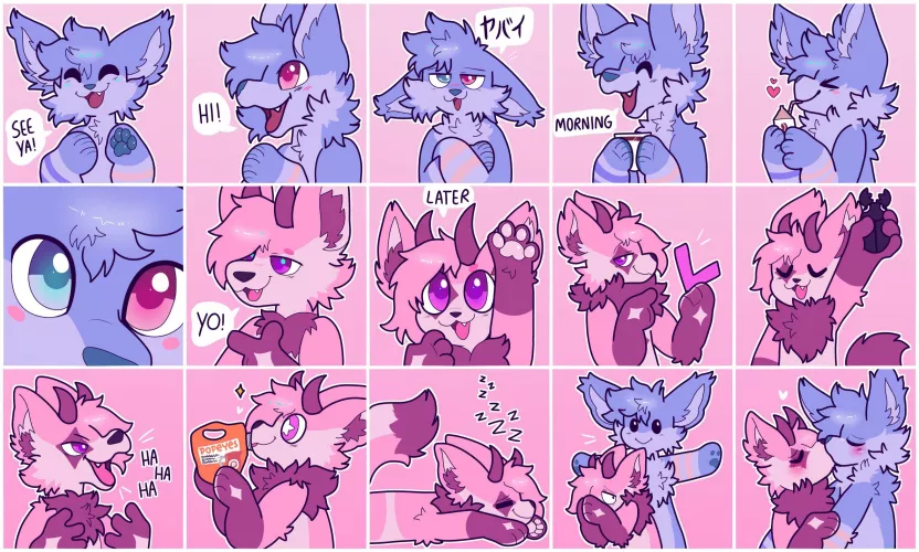 some stickers i did for lucy on telegram! <art by me @spookyfoxinc on twitter> by spookyfoxinc
