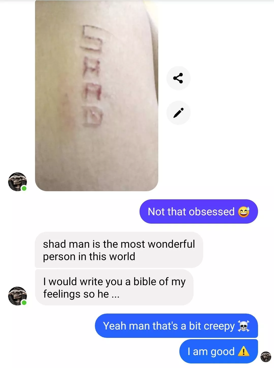 Someone is a fan of shadman and follows me because I do shadman cosplay. He send me this... bruh posted by Tox1d