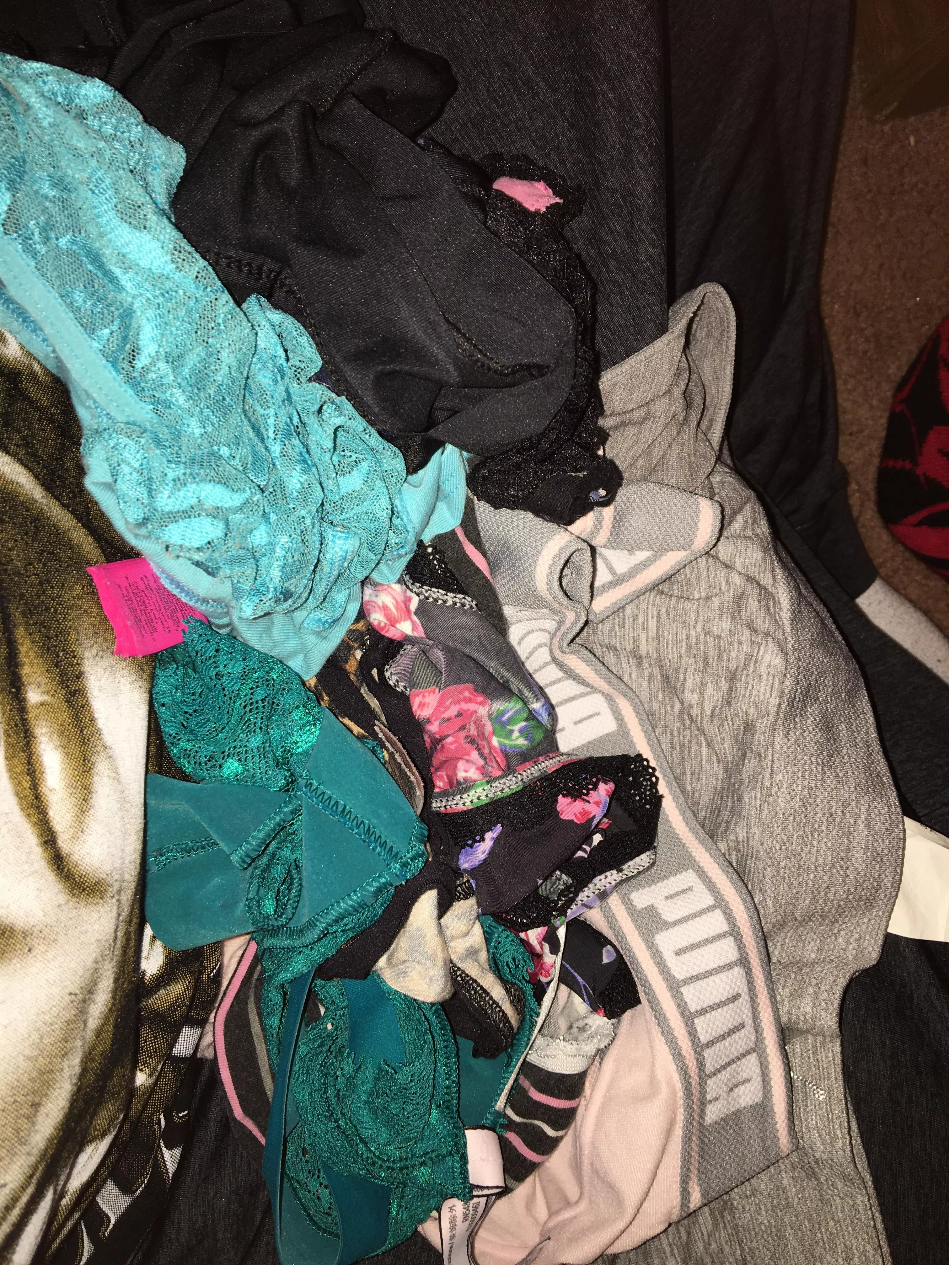 Sometimes I just sit here and admire my collection panties I stole🥵(mixed with cousins, aunts, my moms) posted by Nativeafterdark