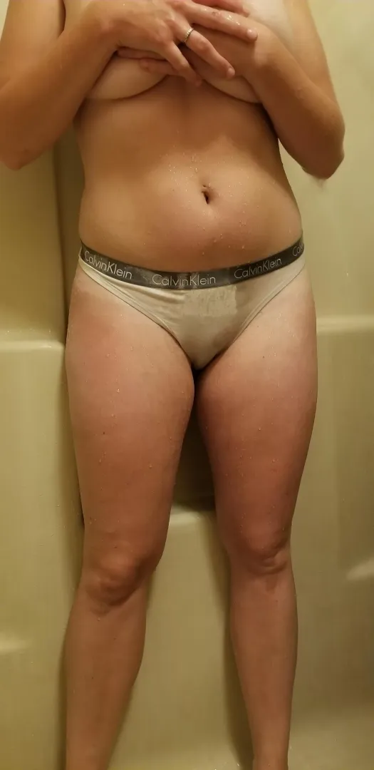 Sometimes it's just nice to shower in your white thongs ;) posted by Pantycouple92