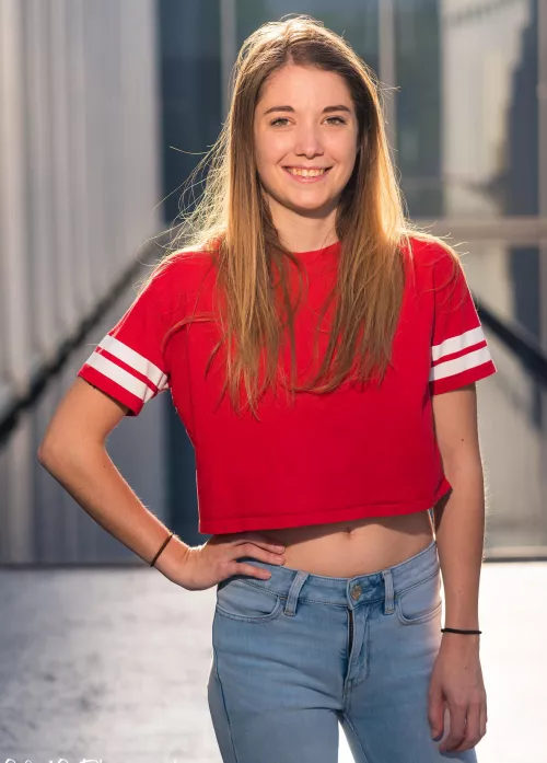Sometimes simple is best, college girl on campus with a basic crop top UHQ by BenDare2020