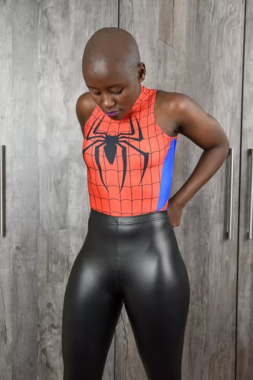 spider girl in leather leggings by baldgirl_shaza