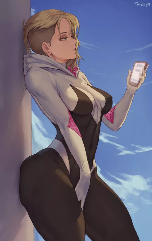 Spider-Gwen On Her Phone (Shexyo) [Marvel] by sequence_string