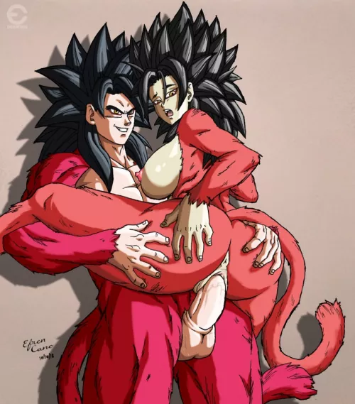 SSJ4 Goku x SSJ4 Caulifla (AnimeFreak) by Ricky190