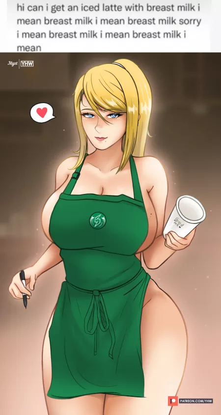 Starbucks Samus Aran (Myst | YHW) by Myst_yhwart