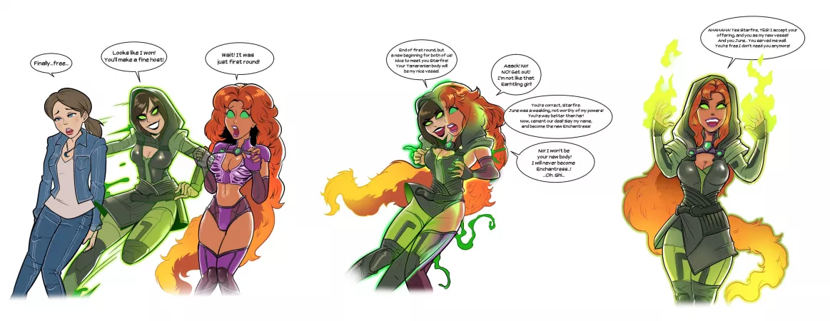 Starfire and Enchantress by HugoTheTroll (Possession, Corruption) by not4myprimary