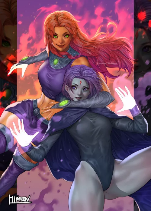 Starfire And Raven (Hibren) [Teen Titans] by sequence_string