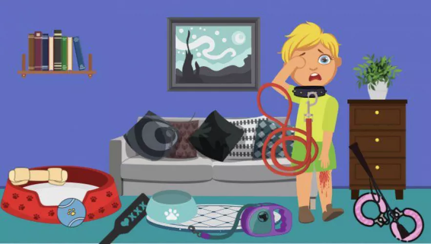 Still working through some domme drop— what’s helping bubbles baths & making silly Femdom cartoons. — I call this one **sub waking up after a puppy play session ** 🐶 by goddesssamlotts