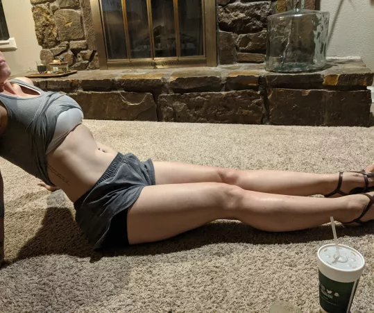 Stretching a[f]ter a long walk. Sports bra puts in work! by morepbandj