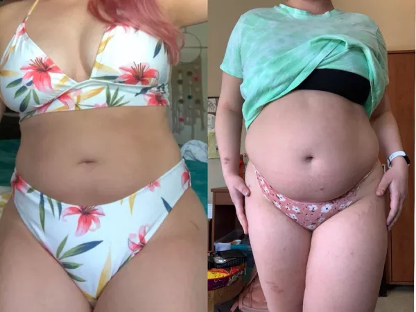 summer 20’ compared to spring 21’ my summer body has improved a few pounds 🥰 by bigbellyblonde