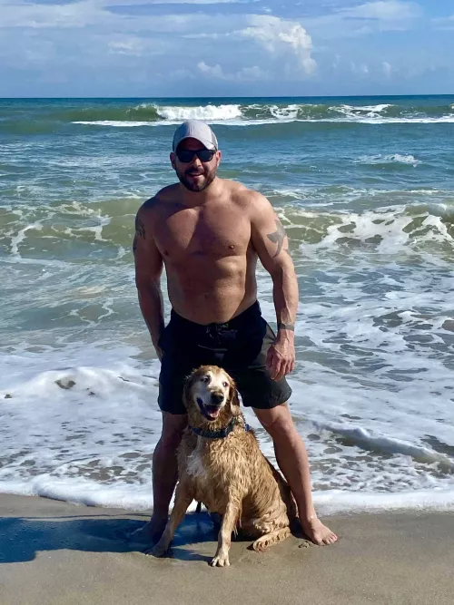 Sun, surf, sand, muscles, and puppies. What more could you ask for 😉 by Lionrider17