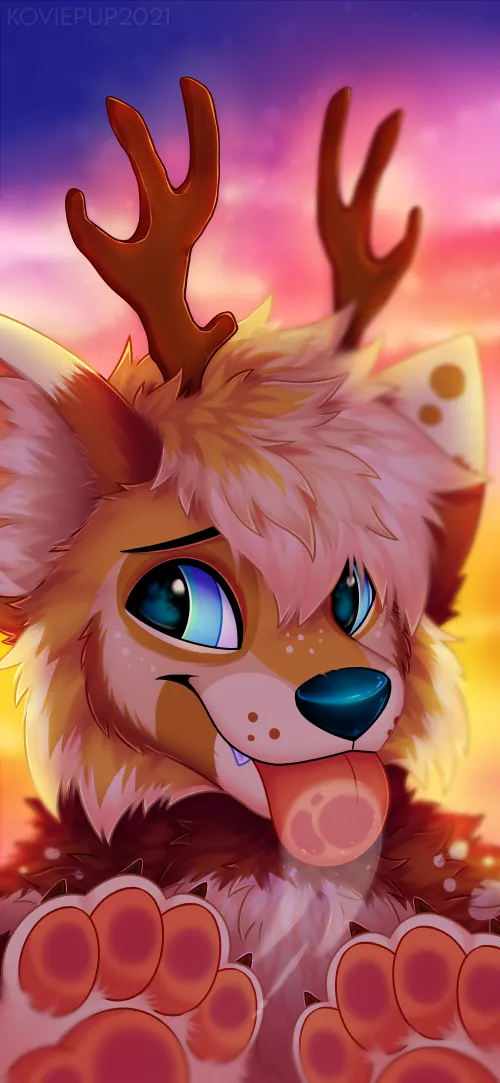 Sunset Deerdog [ art: me - KoviePup ] by Kovied