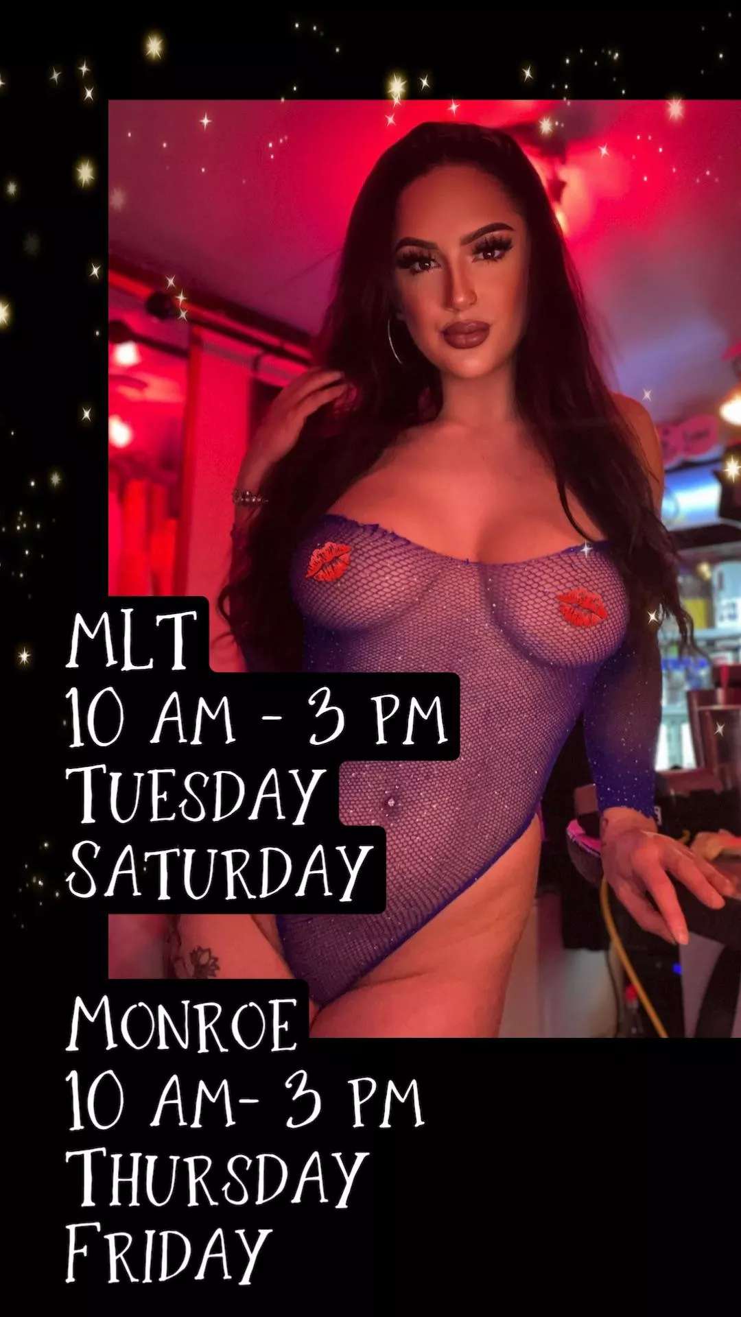 @sunshynebarista schedule this week😍 19090 US-2 Monroe WA 21709 SR-99 Mountlake Terrace WA posted by AttitudeImpossible26