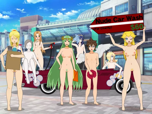 Super Car Wash Bros. (Pit, Palutena, Samus, Peach, Rosalina, Wii Fit Trainer, Lucina, Zelda) by thevideogameraptor