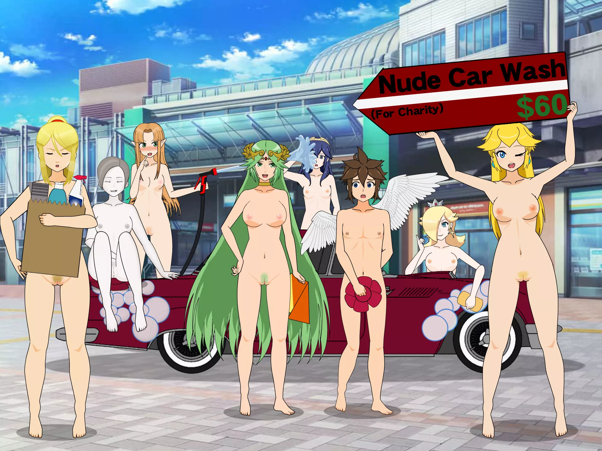 Super Car Wash Bros. (Pit, Palutena, Samus, Peach, Rosalina, Wii Fit Trainer, Lucina, Zelda) posted by thevideogameraptor