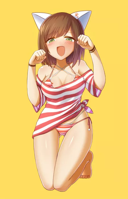 Swimsuit and cat ears [Idolmaster: Cinderella Girls] by D45_B053