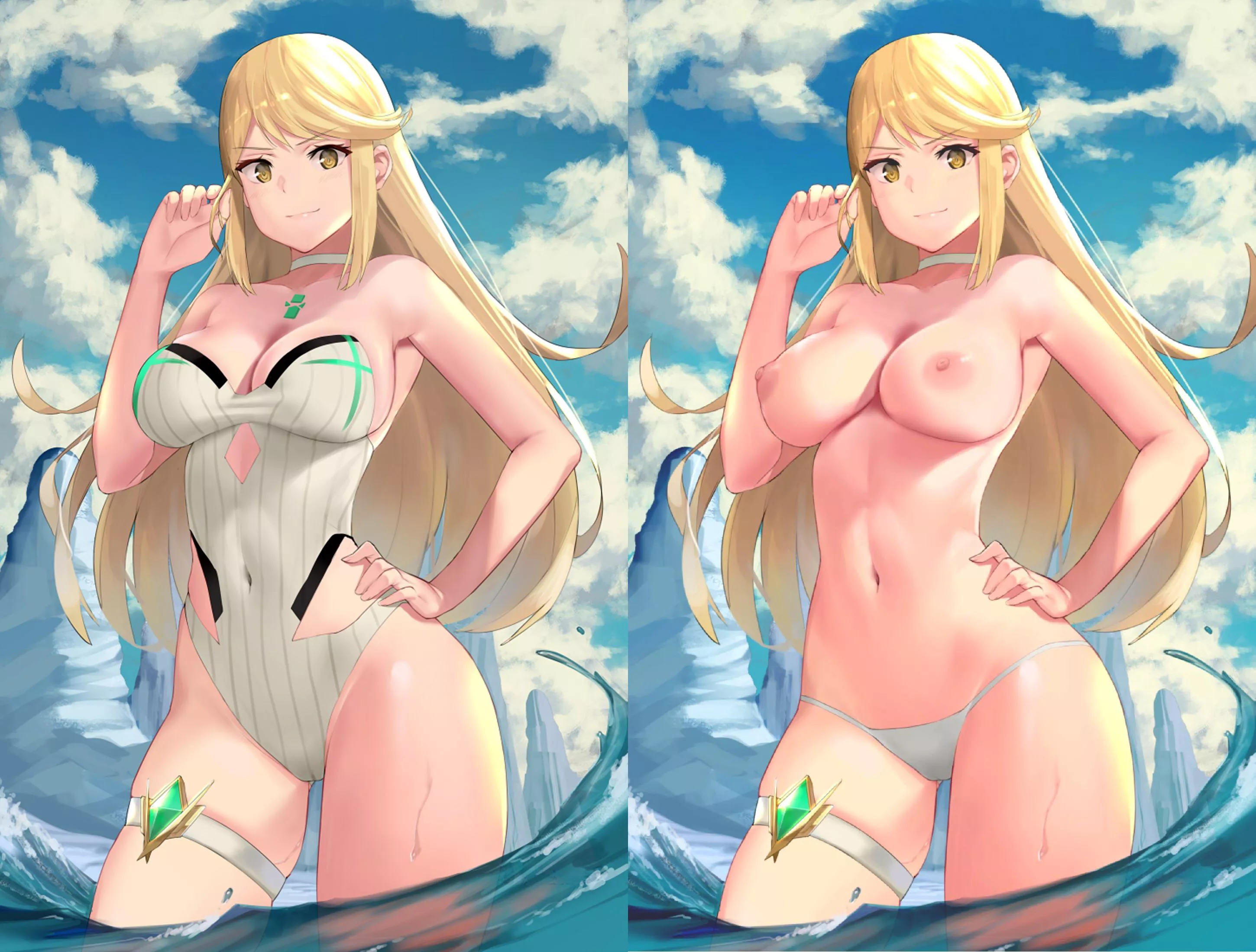 Swimsuit Mythra On/Off (J@CK) [x-post r/OnOffArt] posted by NSFMyMainAccount