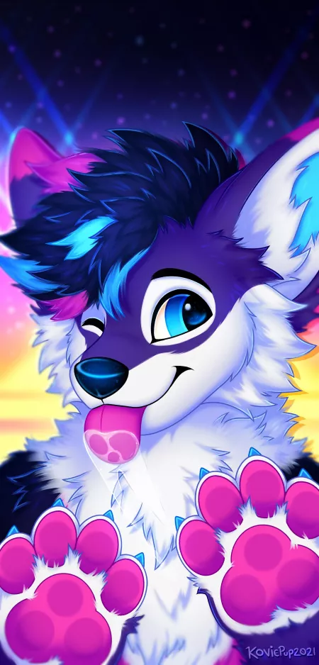 SynthwaveWolfy ✨ (art by me, KoviePup) by Kovied