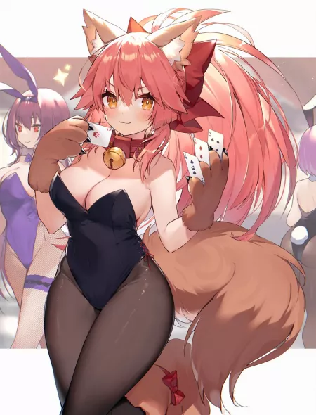 Tamamo Cat Girl Holding The Cards (Muryotaro) [Fate] by sequence_string
