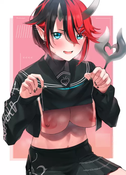 Teasing Oni gives you a peek by Servicefulbunny