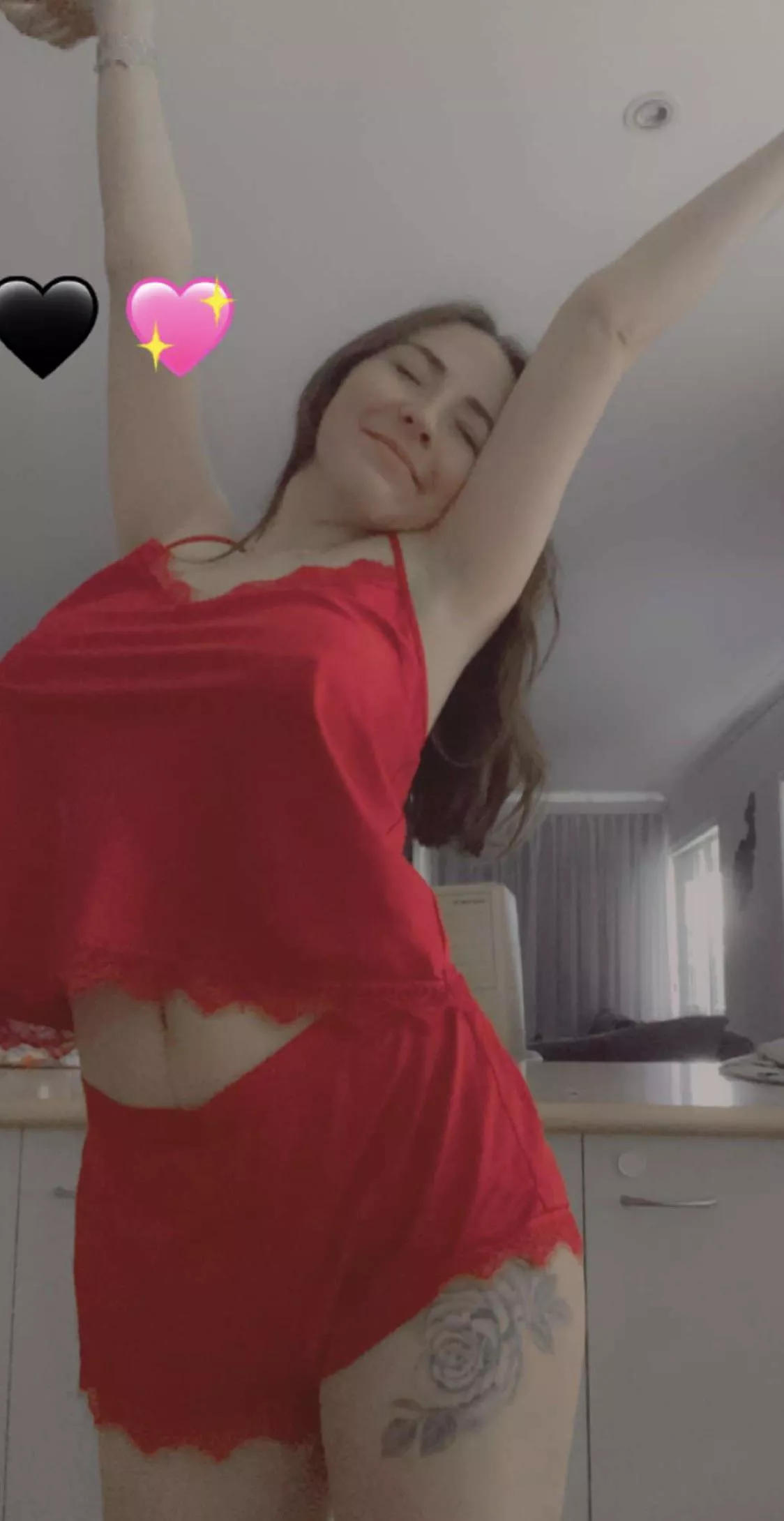 That morning stretch in some VERY cute red pjs 🥰 [f] posted by impatient_carnation