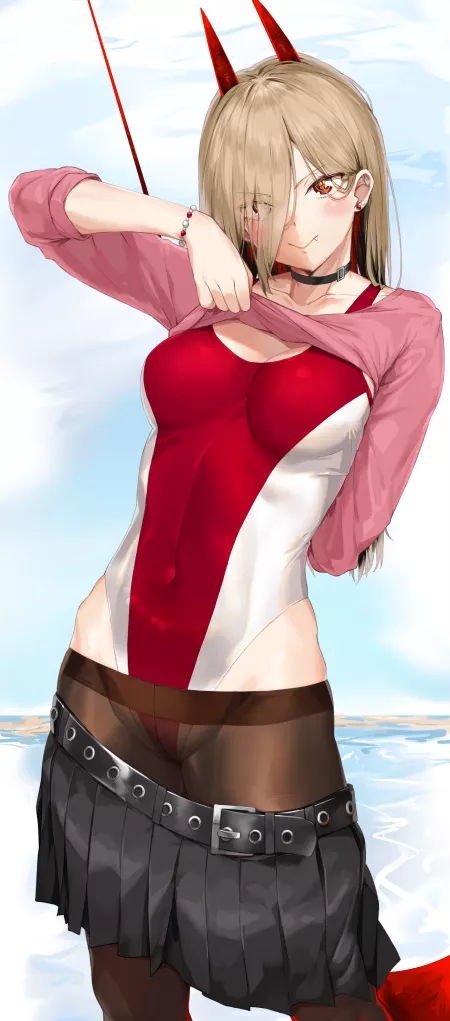 That swimsuit under clothes look with the tights is so hot. by pm-small-asian-boobs