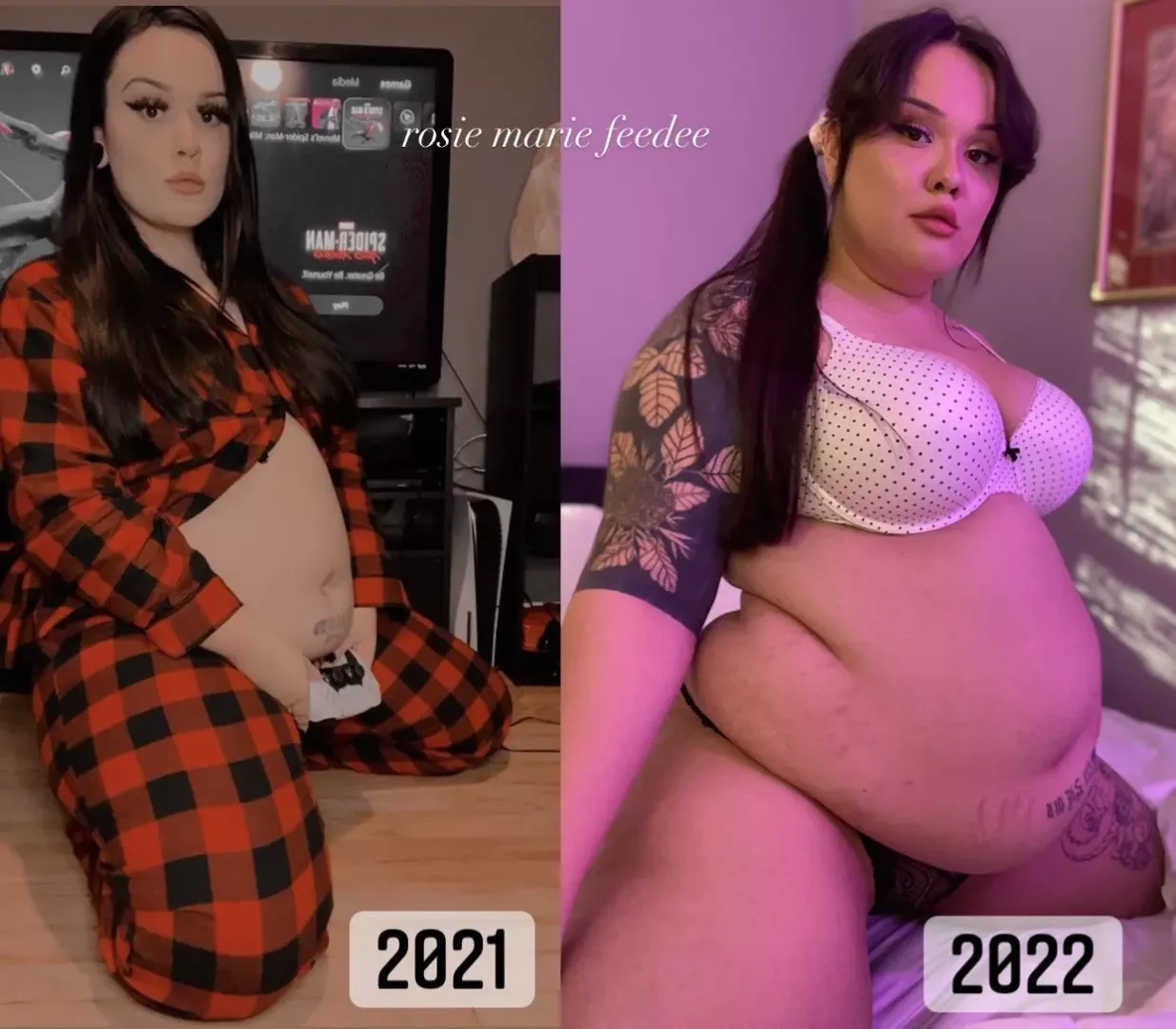 The belly difference! January 2021 VS January 2022 posted by RosieMarieFeedee