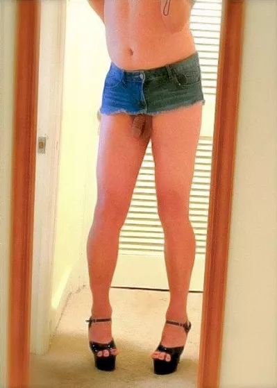 The day my very first heels arrived from Amazon, I trimmed some length off a denim skirt, and my cock became a clitty forever! posted by SissyAeonCucks