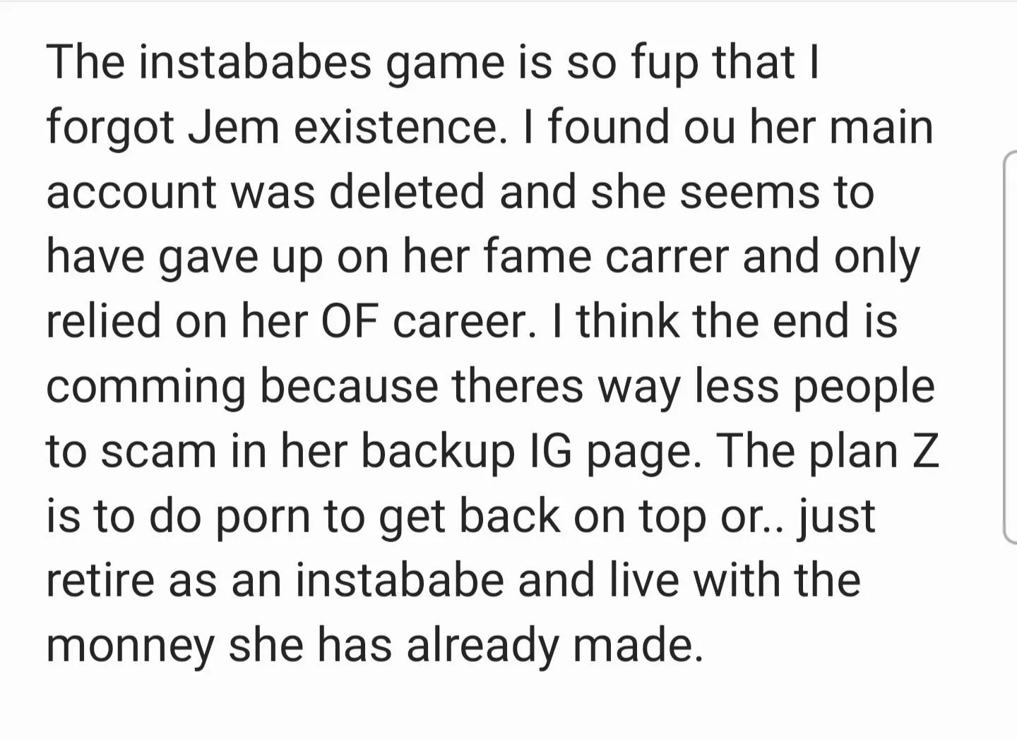 The end of her career ? What do you think ? posted by Joeshit901