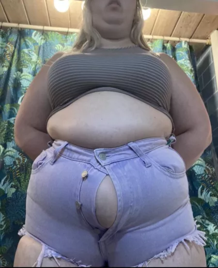 The most exercise she’s had in a year was trying to button these shorts. by myfatblondegf