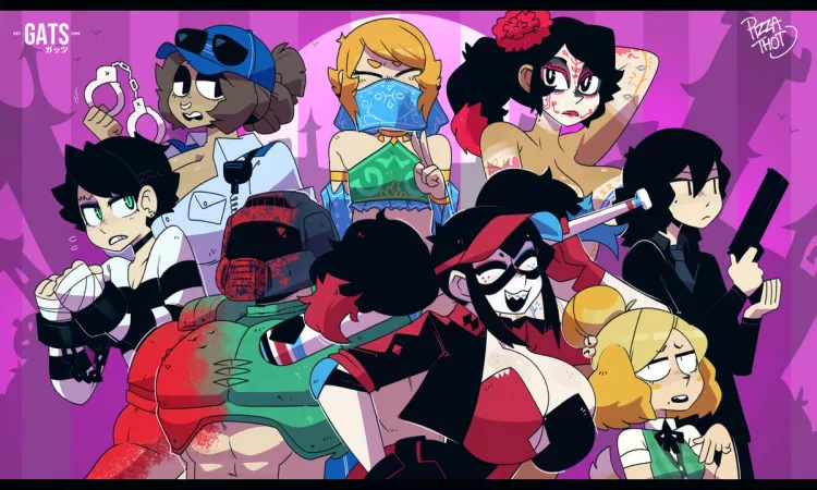 The Pizza Thot Gang showing off their Halloween Costumes (gats) [Tips, Boss, Milkbar, Cash Money, Peabea, Pineapple, Chef, Chadsworth] by Iamdoingathing