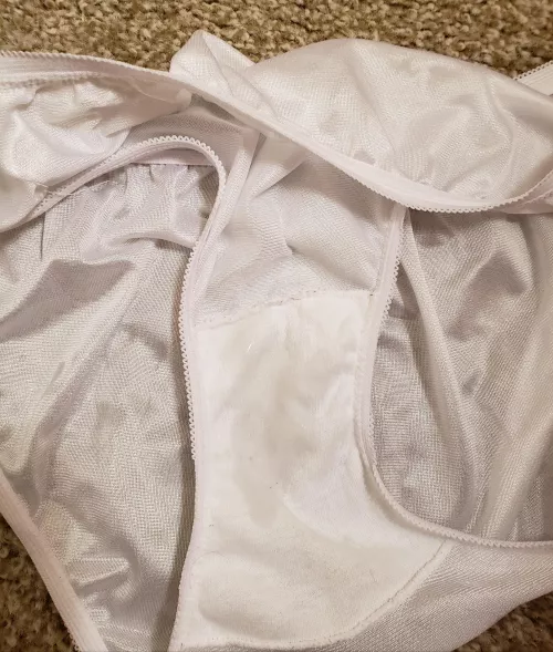 The wife's cum soaked panties. Two loads from different guys in them. I'll have to lick them clean now 😋 by Beautiful_Contest631