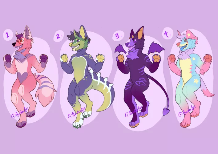 💜Themed Canine Adopts 💜 • $35 USD each - Paypal only - Buyer gets full rights to character & full-res image! by Avidexart