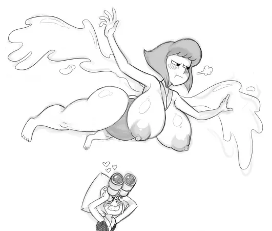 Thicc Lapis takes flight, while Peridot watches (art by DDemon7000) by renegade_zibit