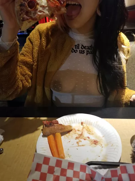 Thin clothing and Pizza by VuuDewwDoll