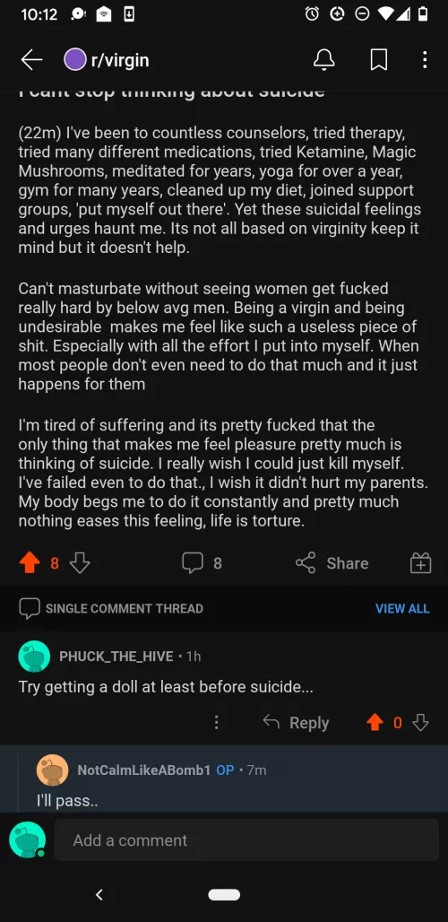 This dude will take suicide over a doll? Lol wut? by PHUCK_THE_HIVE