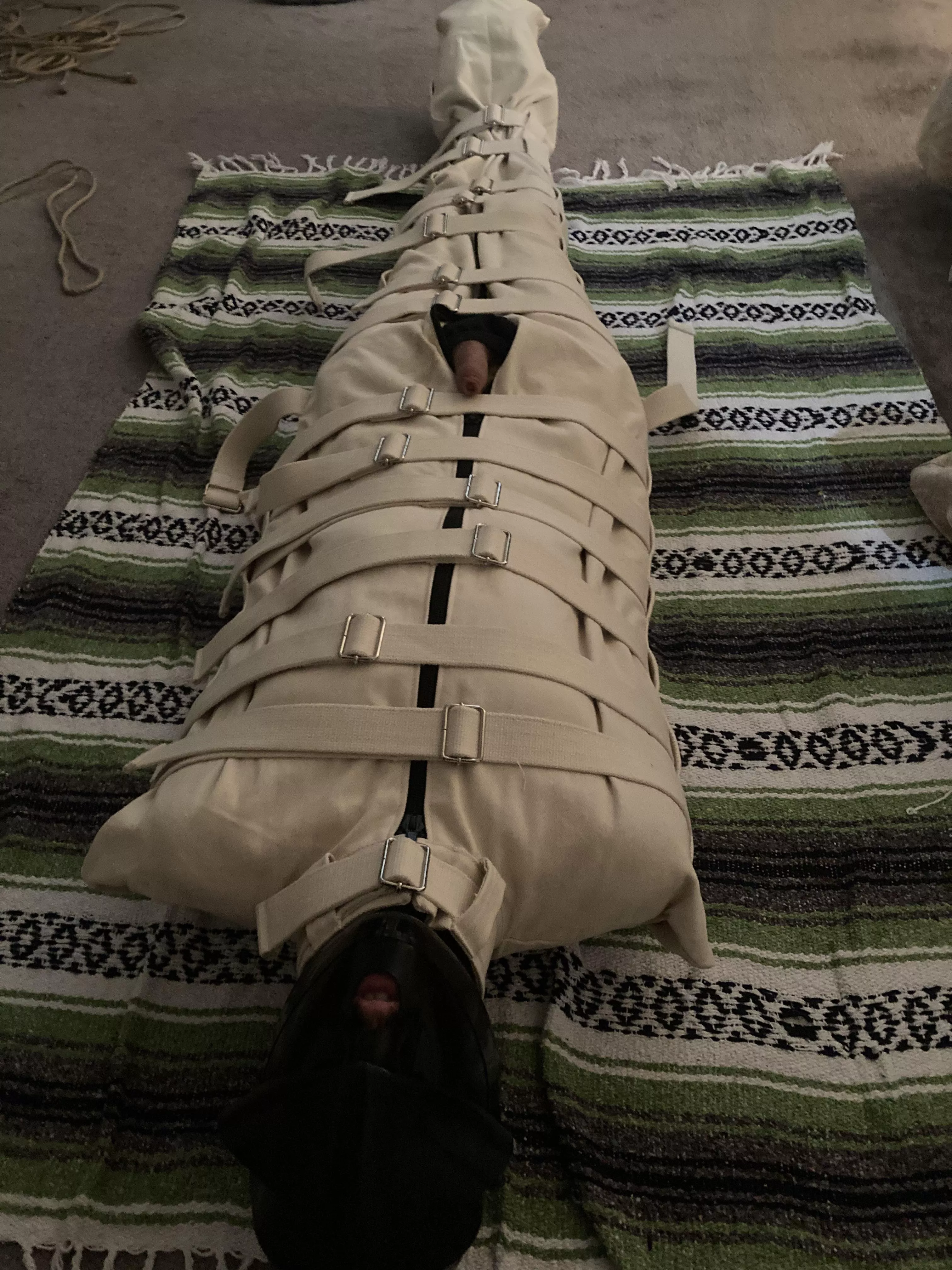 This hood has an attachment for breathplay. I love struggling to breath and being unable to move. posted by Farquarly