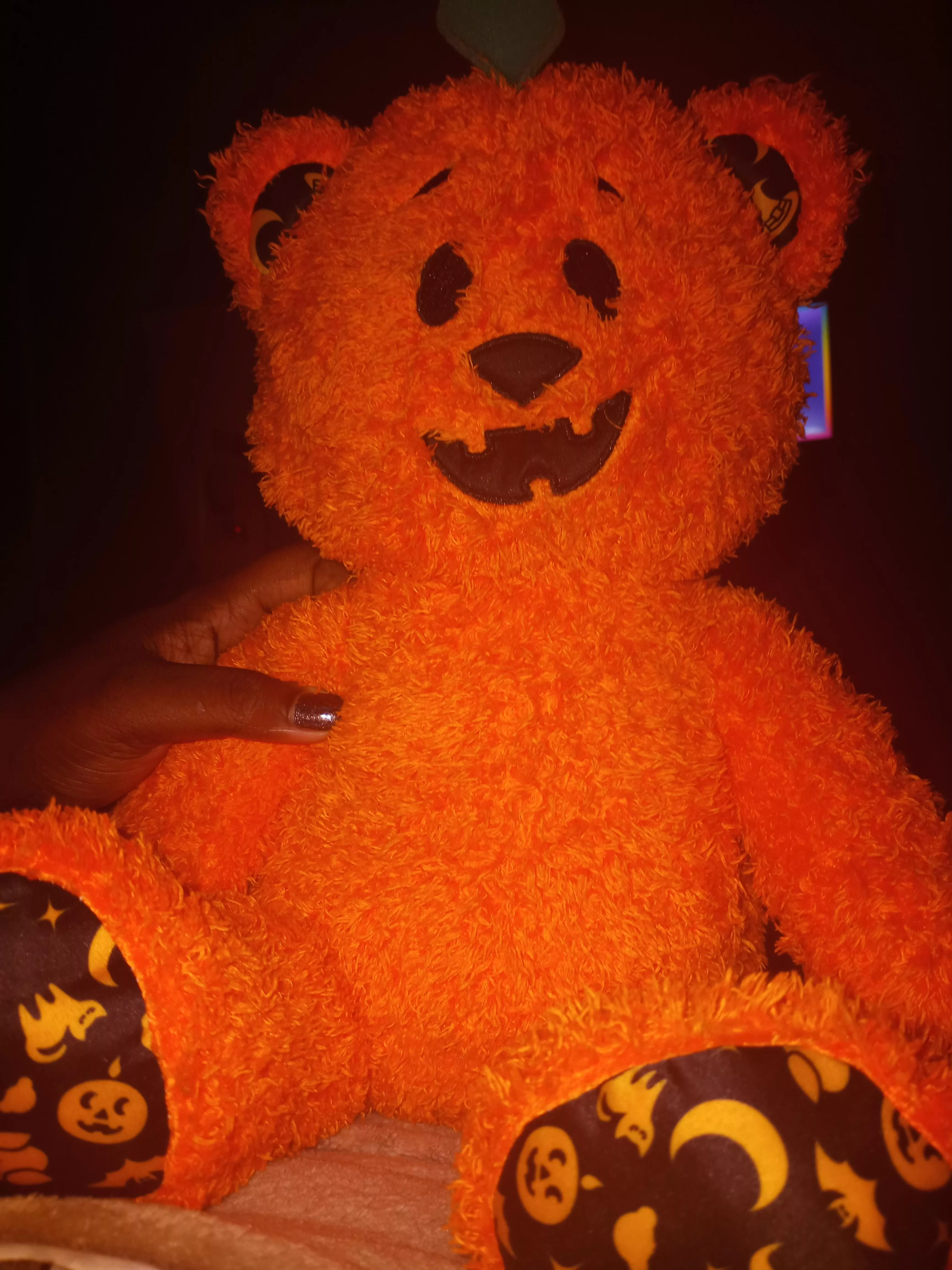 This is Gourdon! He's my Halloween companion 😊 He likes candy corn and spoopy movies! posted by bbydollbunbun