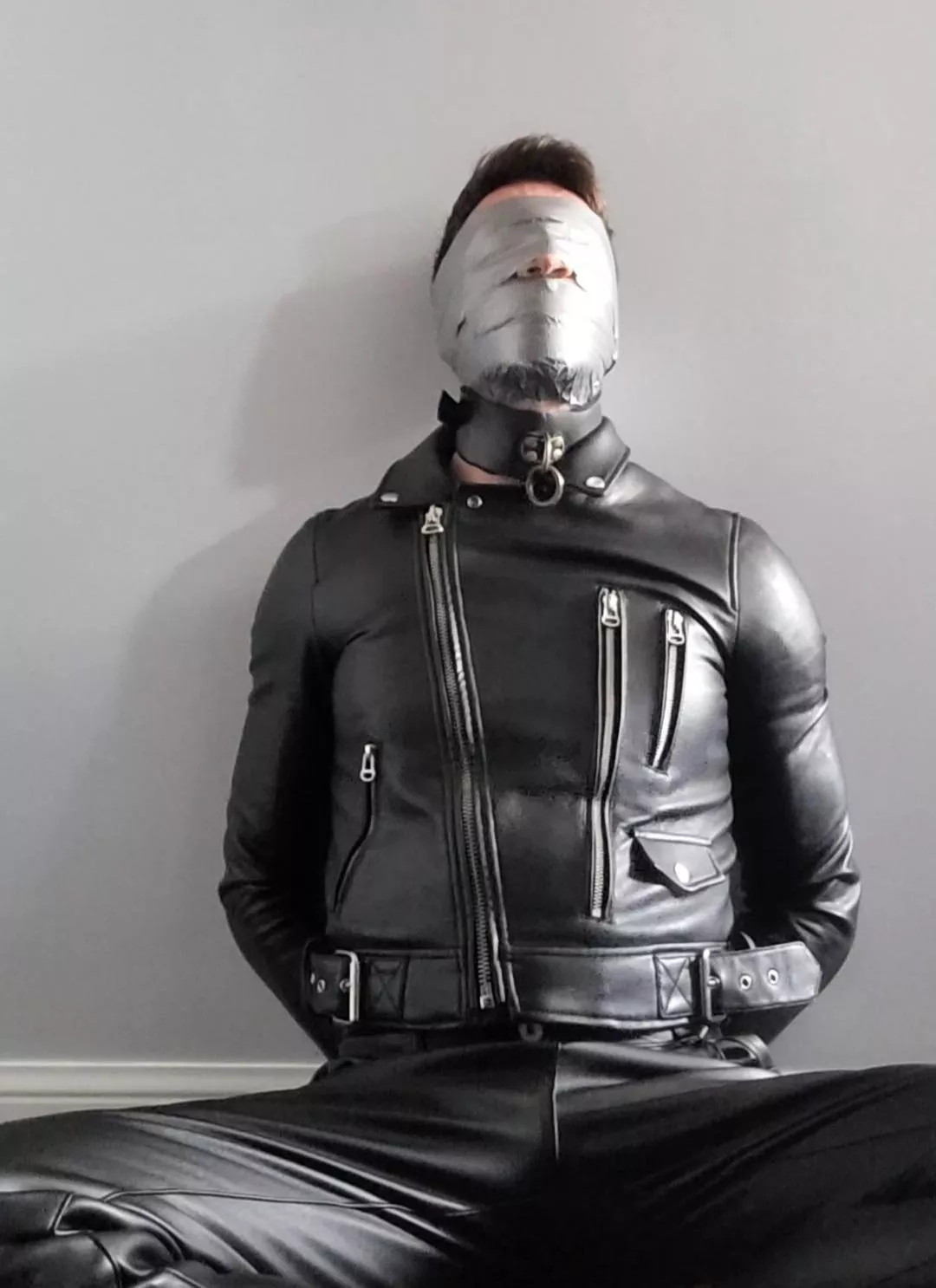 This is how he stays until I finish my work. posted by 247BallGagged