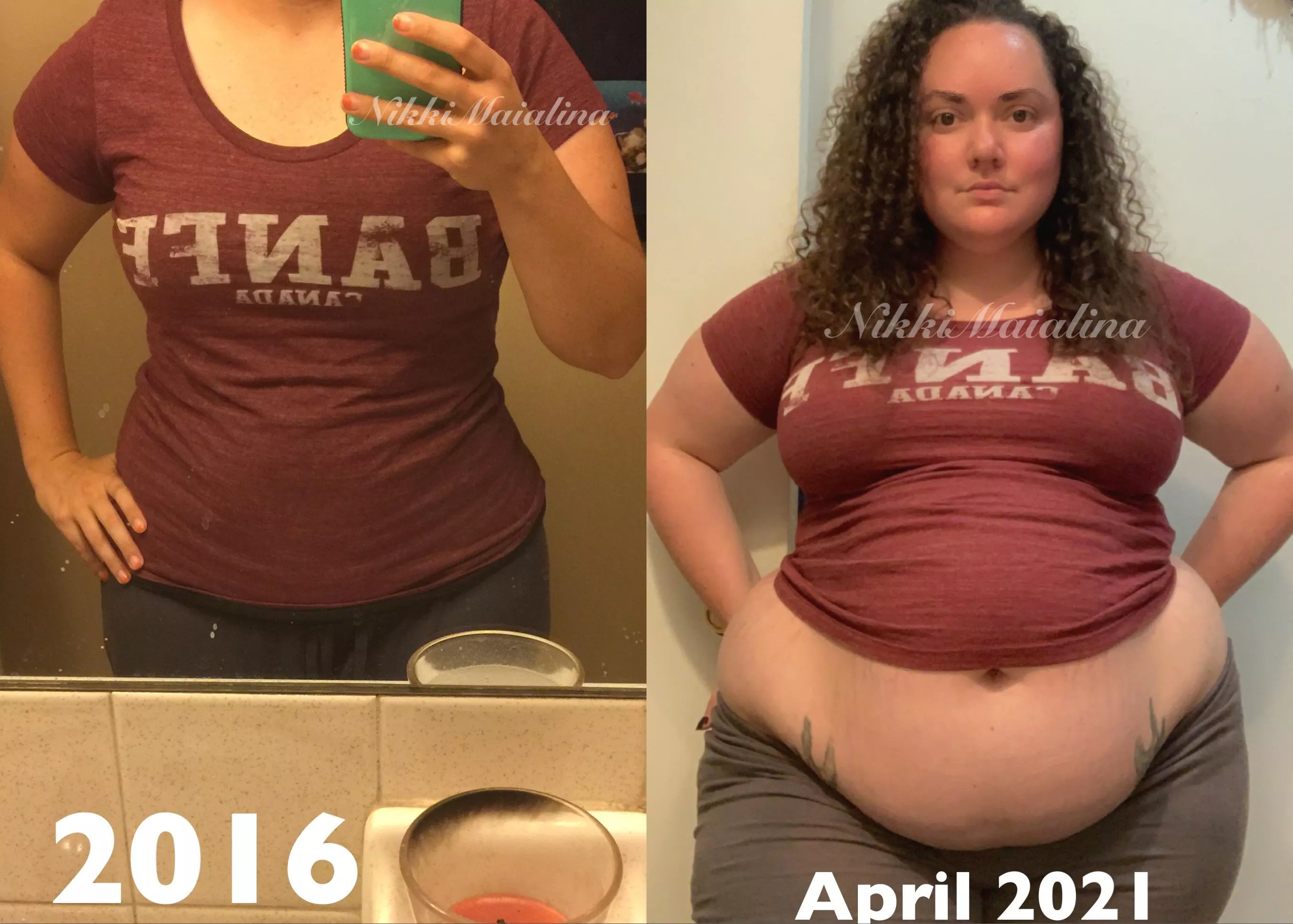 This is what gaining roughly 100lbs looks like 😳 posted by NikkiMaialina