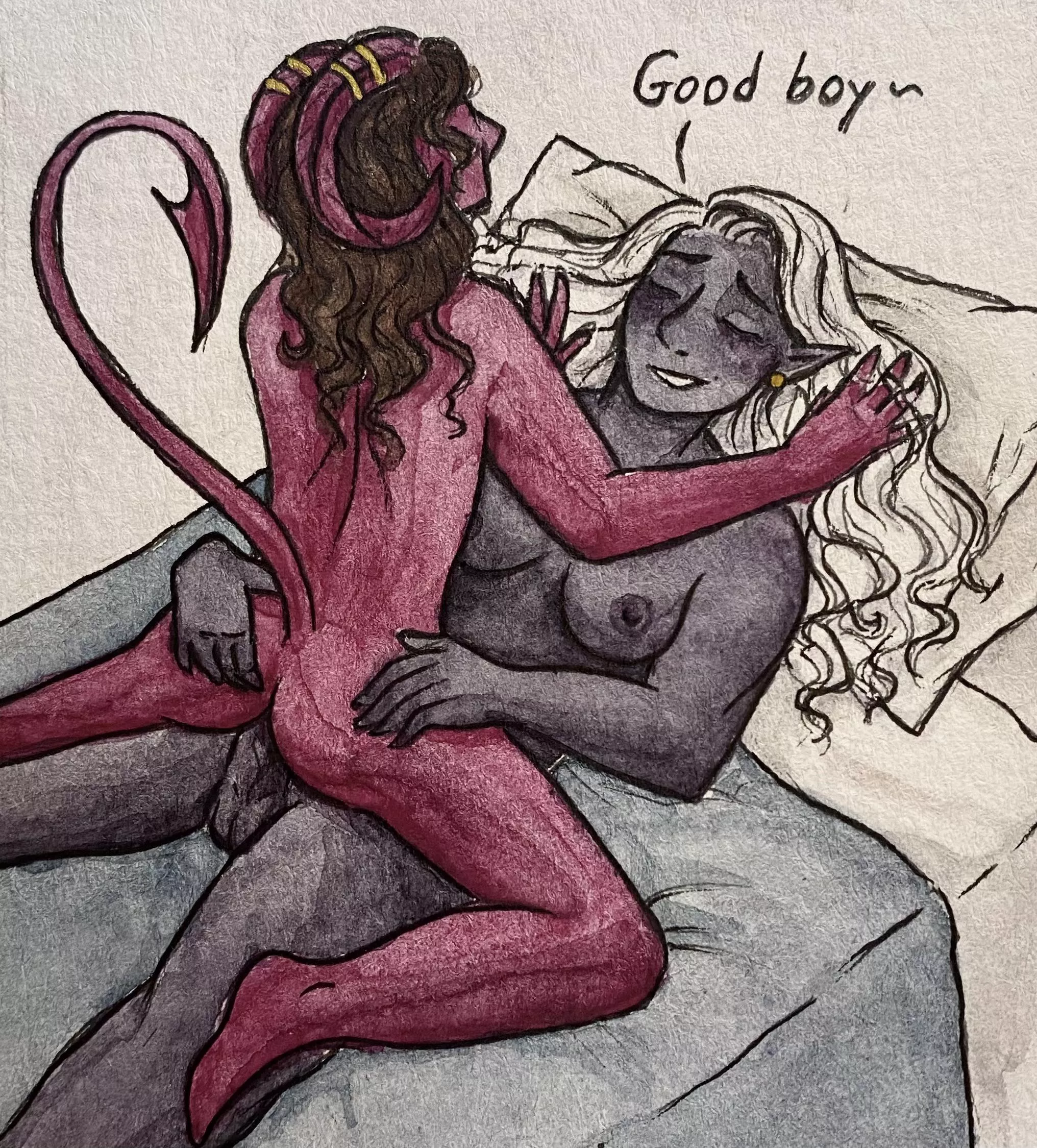 Thought some people here might like this painting I did of a couple D&D characters! posted by orangevanillasweetie