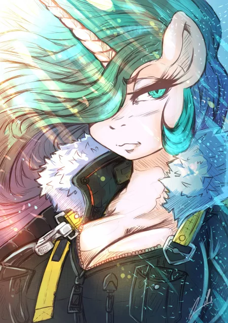 Tia in parajumper, art by @poweruser_sh by Ativa32