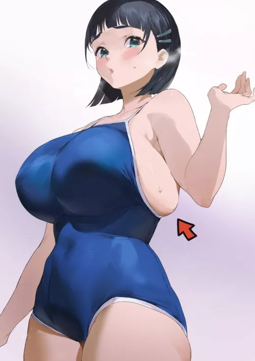 Tiddy spillage, someone needs to help her get those Milkers back in her swimsuit.