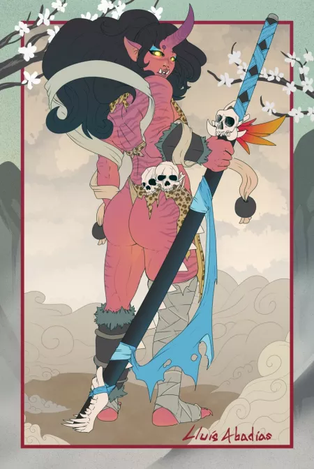 Tiefling Oni Barbarian, by LluisAbadias by morapol