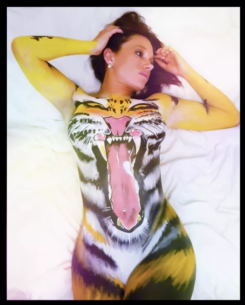 Tiger body paint. (OC) I did the artwork and photo. Airbrush and paintbrush. by vinnyRojas